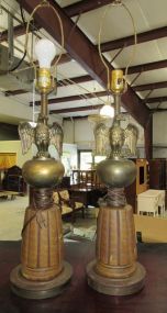 Pair of Brass Eagle Table Lamps