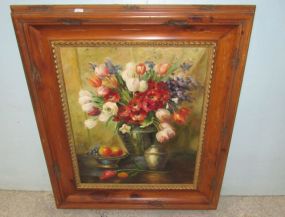 Framed Floral Vase Oil Painting