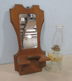 Glass Oil Lamp with Mirrored Wood Wall Mount
