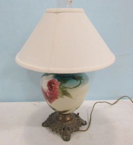 Handpainted Hurricane Lamp with shade.