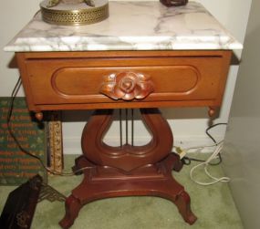 Victorian Reproduction Rose Carved Marble Top End Table