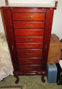 Mahogany Queen Anne Style Jewelry Cabinet