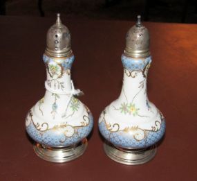 Pair of Porcelain and Sterling Salt and Pepper Shakers