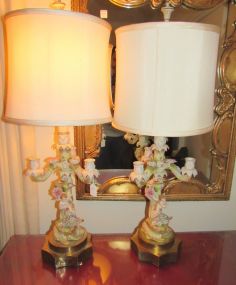 Pair of German Porcelain Candelabra Lamps