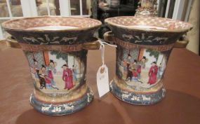 Pair of Satsuma Hand Painted Urns