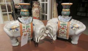 Pair of Asian Style Porcelain Elephant Candle holders