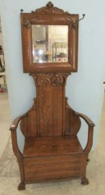 Carved Square Top Oak Hall Tree