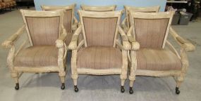 Modern Six Distressed Arm Dining Chairs