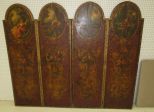 Antique Reproduction Four Panel Leather Scene