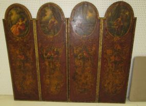 Antique Reproduction Four Panel Leather Scene