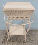 Painted White Wicker Sewing Stand