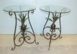 Pair of Metal Pineapple Glass Top Side Tables