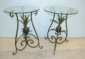 Pair of Metal Pineapple Glass Top Side Tables