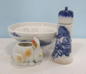 Rabbit Toothpick Holder, Blue-White English Jello Mold, and Blue-White English Sugar Caster