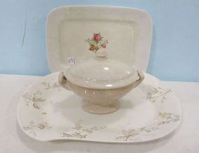 Two English Ironstone Platters and Small Covered Tureen
