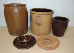 Brown Stoneware Crock and Small Brown Stoneware Crock, Two Gallon Stoneware Crock