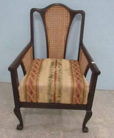 Upholstered Cane Back Arm Chair