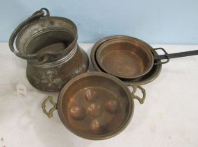 Four Pieces of Copper Pans and Pot