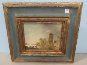 Reproduction Distressed Giclee Painting of European Scene