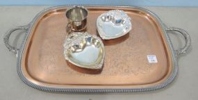 Silver Plate Copper Serving Tray, Snoopy Baby Cup, and DIshes