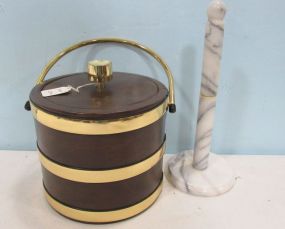 Brass Faux Leather Ice Bucket and Marble Towel Pole