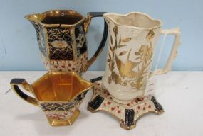 Gold Painted Pitcher, Creamer, and Under Plate