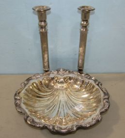 W & S Blackinton Silver Plate Dish and Silver Plate Candleholders