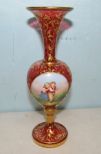 Rare Cranberry Glass Portrait Vase of Children