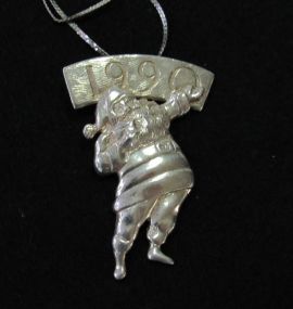 Vintage 1990 Silver Tone Santa Pendant