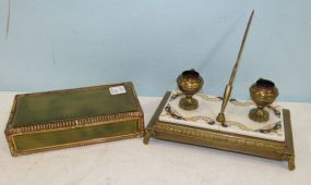 Royal Bovano Trinket Box and Modern Brass Ink well