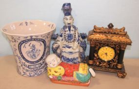 Four Assorted Pottery and Clock Decor