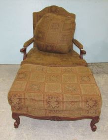 French Style Upholstered Arm Chair and Ottoman