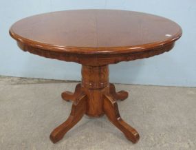 Modern Round Oak Finish Pedestal Table