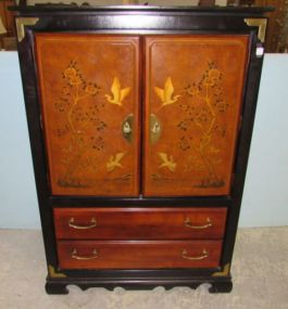 Modern Black and Wood Oriental Style Cabinet