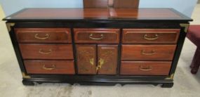 Modern Black and Wood Oriental Style Triple Dresser