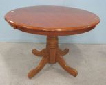 Round Oak Finish Modern Pedestal Table