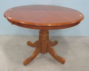 Round Oak Finish Modern Pedestal Table