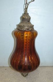 Vintage Amber Glass Hanging Light Fixture