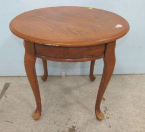 Round Oak Finish Lamp Table