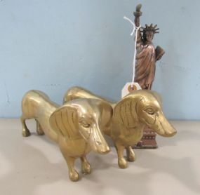 Pair of Brass Dachshunds and Statue of Liberty Souvenir