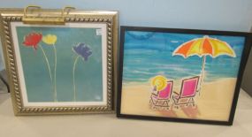 Framed Flower Print and Beach Scene Print