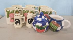 Ceramic Fruit Mugs, Ceramic Sugar and Creamer, Salt and Pepper.