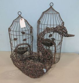 Decor Metal Bird Cage Display and Woven Goose