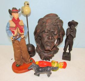 Cowboy Statues, Bird Stand, Mable Horse, Ceramic Head.