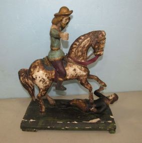Antique Wood and Gesso Horse Rider