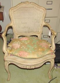 Distressed French Style Cane Arm Chair