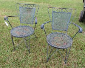 Pair of Black Metal Patio Arm Chairs