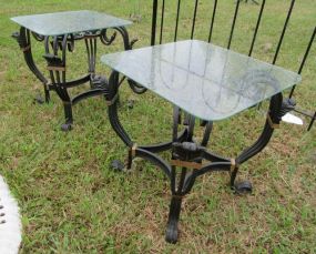 Pair of Metal Glass Top Side Tables