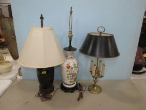Colonial Brass Style Lamp, Asian Porcelain Lamp, Black Porcelain Lamp