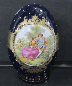 Hand Painted European Scene Porcelain Egg